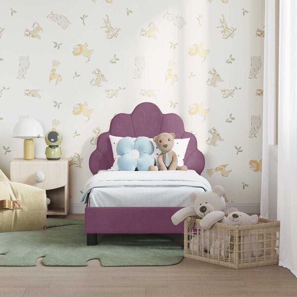 vidaXL Cadru de pat pentru copii cu spătar Violet 70 x 140 cm Catifea