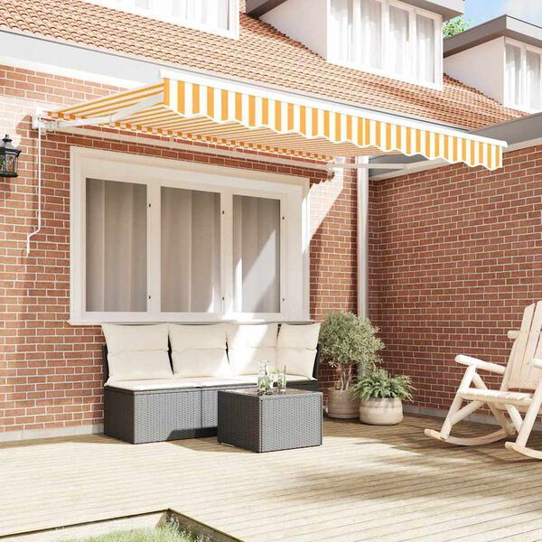 vidaXL Cortina Retractabilă Manual Galben și alb 300 x 200 cm