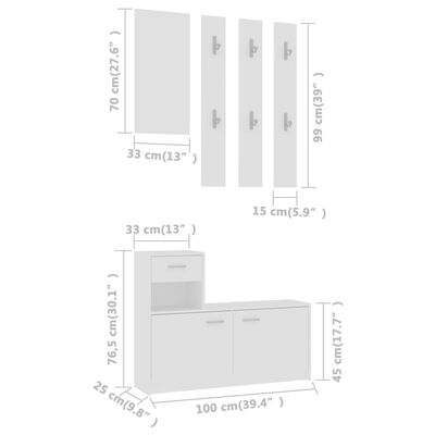 vidaXL Mobilă pentru hol, alb, 100 x 25 x 76,5 cm, PAL