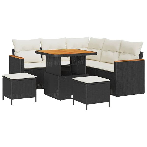 vidaXL Set de canapele pentru grădină cu pernă 8 pcs Negru Rattan poli