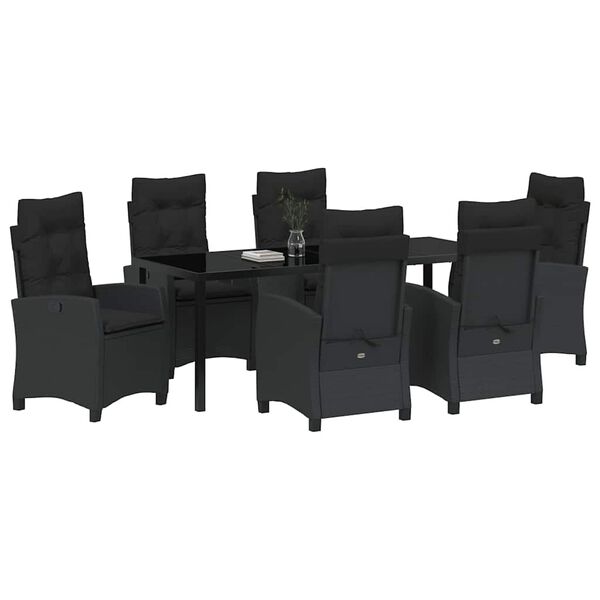vidaXL Set de masă pentru grădină cu pernă 7 pcs Negru poliratan