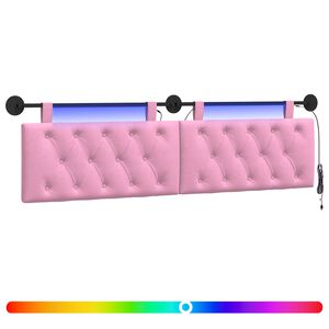 vidaXL Tăblie de pat suspendată Cu lumină LED Roz Țesătură
