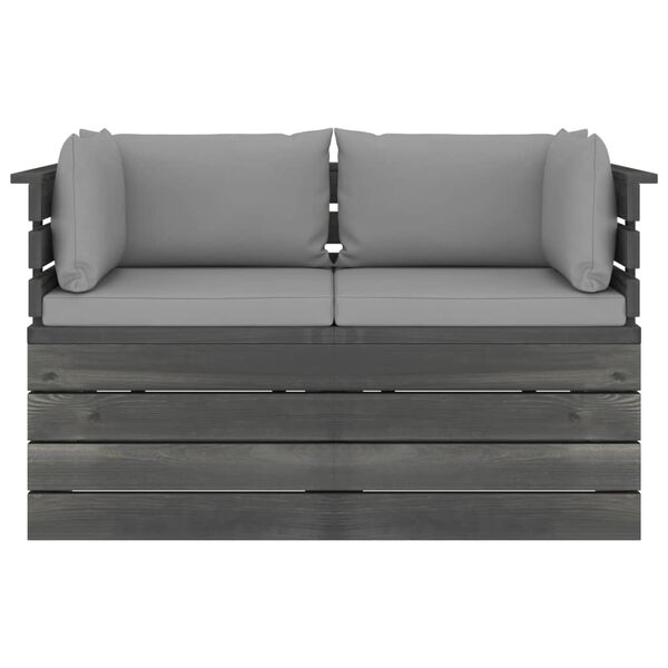 vidaXL Canapea grădină din paleți, 2 locuri, cu perne, lemn masiv pin