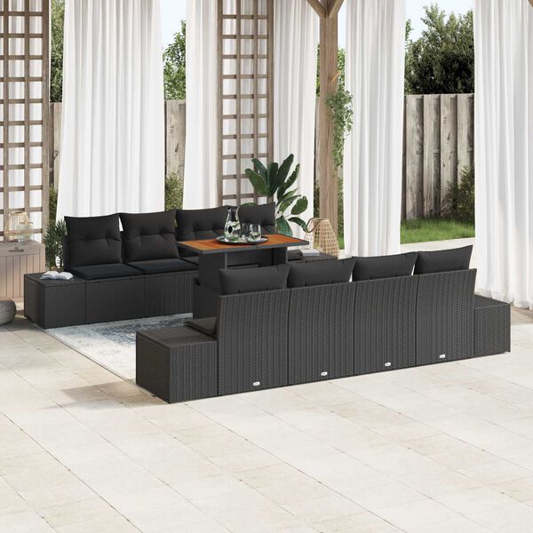 vidaXL Set de canapele pentru grădină 9 pcs Negru Rattan poli