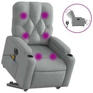 vidaXL Fotoliu electric masaj rabatabil cu ridicare, gri &icirc;nchis textil
