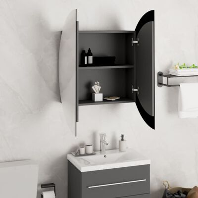 vidaXL Dulap de baie cu oglindă rotundă și LED, gri, 54x54x17,5 cm