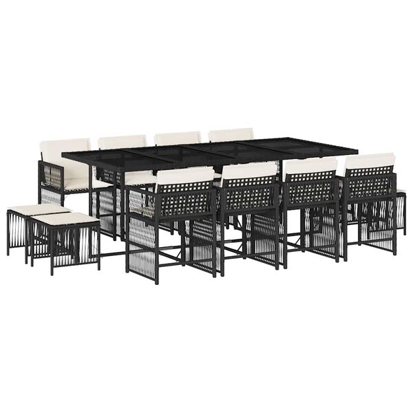 vidaXL Set mobilier de grădină cu perne, 13 piese, negru, poliratan