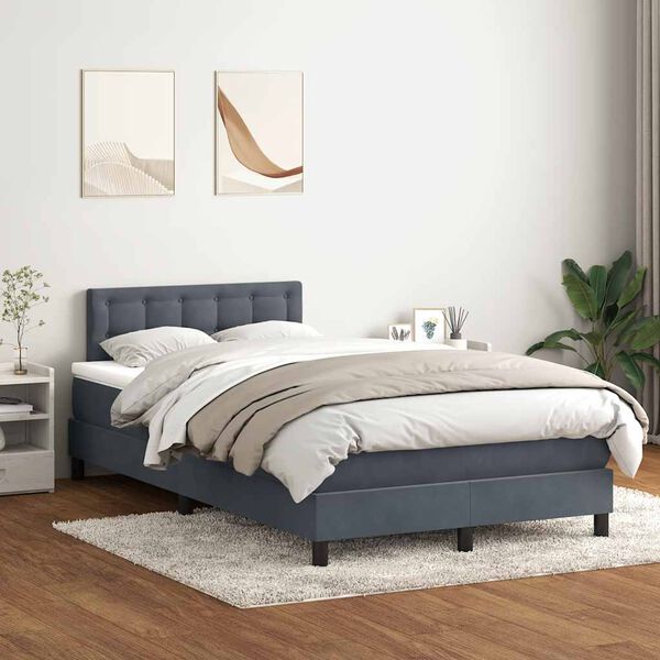 vidaXL Pat box spring cu saltea, gri &icirc;nchis, 120x220 cm, catifea