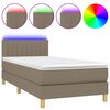 vidaXL Pat cu arcuri, saltea și LED, gri taupe, 90x190 cm, textil
