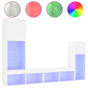 vidaXL Unități de perete TV cu LED-uri, 4 piese, alb, lemn prelucrat