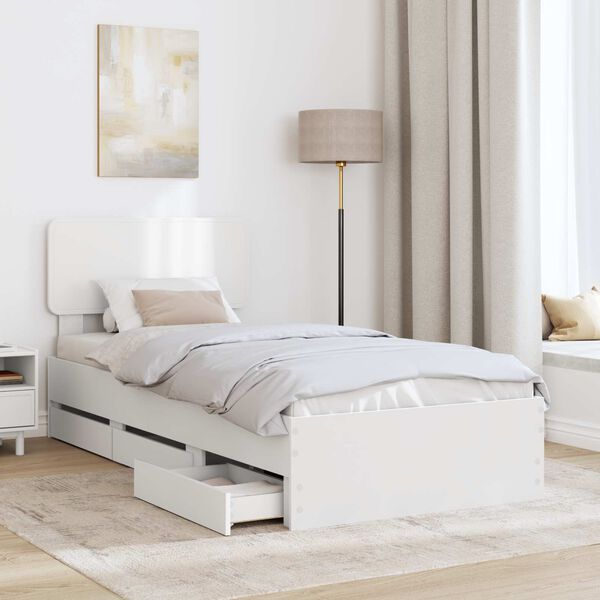 vidaXL Cadru de pat cu headboard Alb 75 x 190 cm Lemn prelucrat
