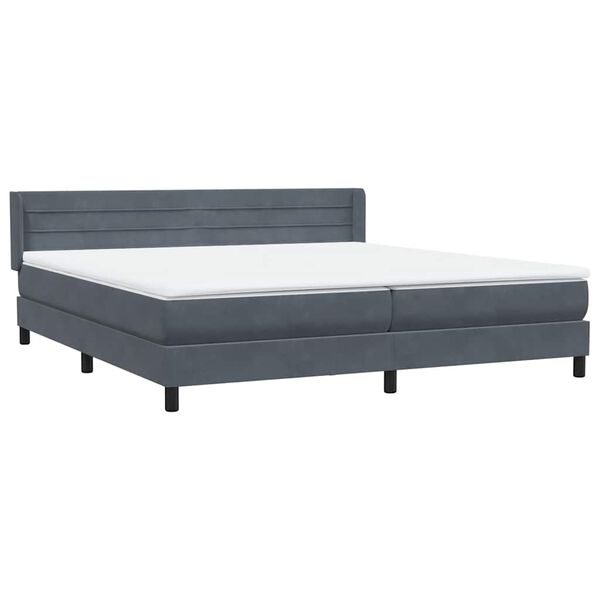 vidaXL Pat box spring cu saltea, gri &icirc;nchis, 180x220 cm, catifea