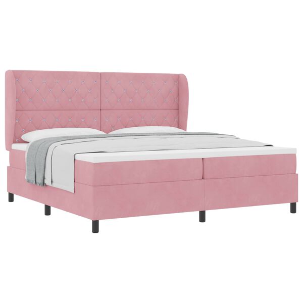 vidaXL Pat cu arcuri cu saltea cu headboard Roz 200 x 200 cm Poliester