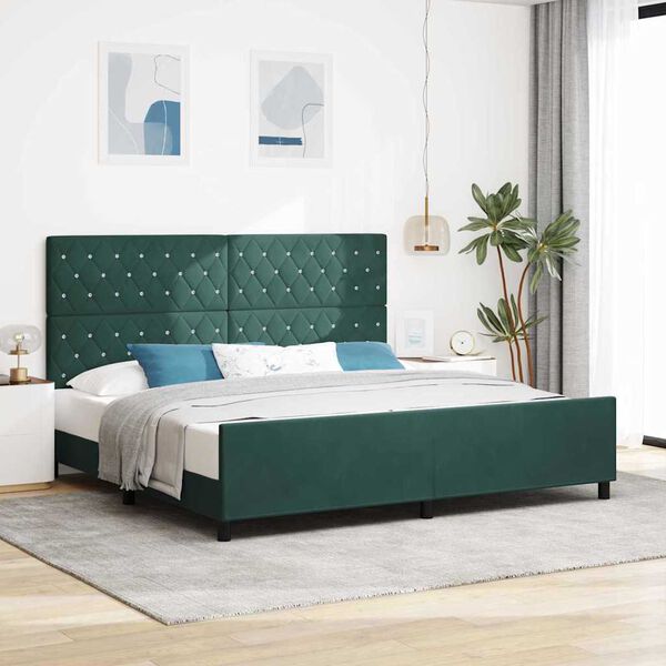 vidaXL Pat cu arcuri cu headboard Verde &icirc;nchis 200 x 200 cm Catifea