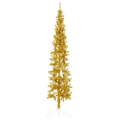 vidaXL Jumătate brad de Crăciun subțire cu suport, auriu, 180 cm