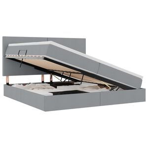 vidaXL Pat cu saltea și LED cu led Gri deschis 200 x 200 cm Poliester