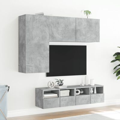 vidaXL Unități TV de perete, 4 piese, gri beton, lemn prelucrat