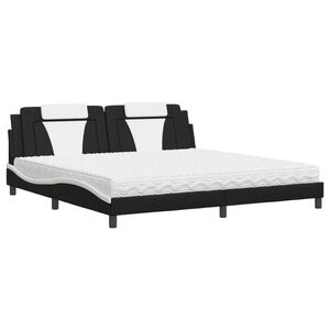 vidaXL Pat, Viana, cu saltea, negru și alb, 200x200 cm, piele ecologică