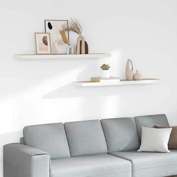 vidaXL Rafturi perete suspendate 2 buc. stejar/alb 120x23,5x3,8 cm MDF