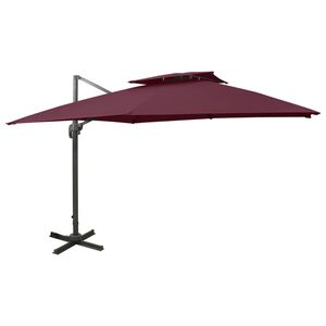 vidaXL Umbrelă &icirc;n consolă cu &icirc;nveliș dublu, roșu bordo, 300x300 cm