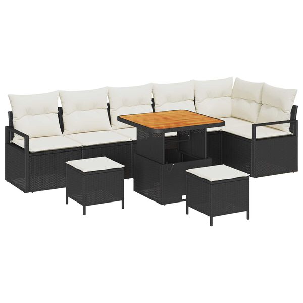 vidaXL Set de canapele pentru grădină cu pernă 9 pcs Negru Rattan poli