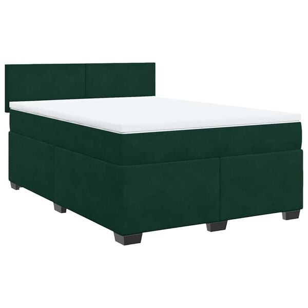 vidaXL Pat box spring cu saltea, verde &icirc;nchis, 160x200 cm, catifea