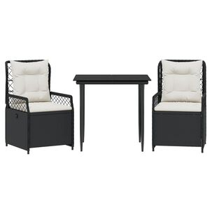 vidaXL Set mobilier de grădină cu perne, 3 piese, negru, poliratan