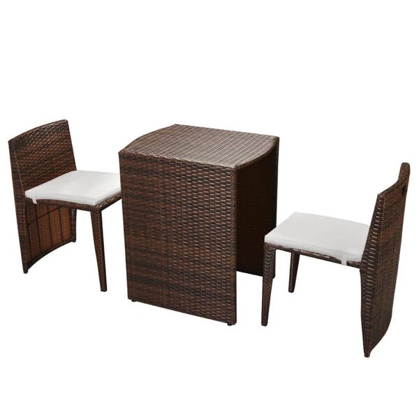 vidaXL Set mobilier bistro cu perne, 3 piese, maro, poliratan