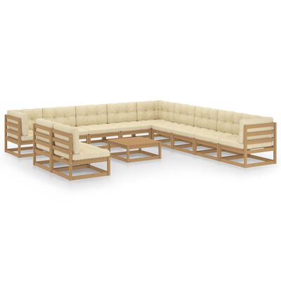 vidaXL Set mobilier grădină cu perne, 12 piese, maro, lemn masiv pin