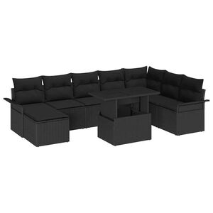 vidaXL Set de canapele pentru grădină cu pernă 9 pcs Negru