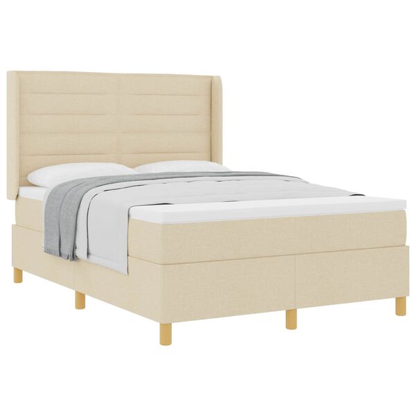 vidaXL Pat cu arcuri cu saltea cu headboard Crem 140 x 200 cm țesătură