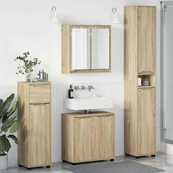 vidaXL Set de mobilier pentru baie 4 pcs Stejar Sonoma Lemn compozit