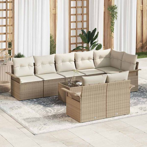 vidaXL Set de canapele pentru grădină cu pernă 9 pcs Bej Rattan poli