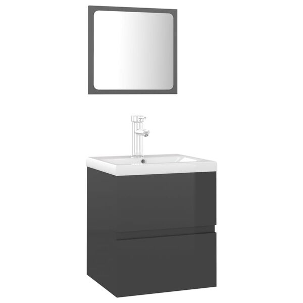 vidaXL Set mobilier de baie, gri extralucios, lemn prelucrat