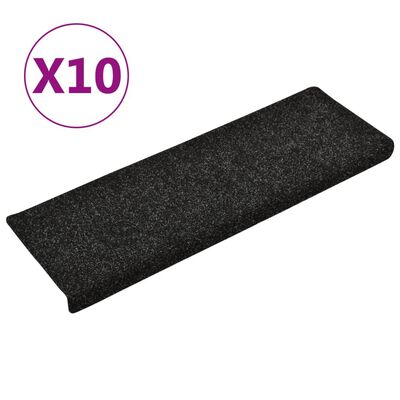 vidaXL Covorașe scări, 10 buc., negru, 65x25 cm, cusătură punch