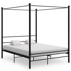 vidaXL Cadru de pat cu baldachin, negru, 160x200 cm, metal