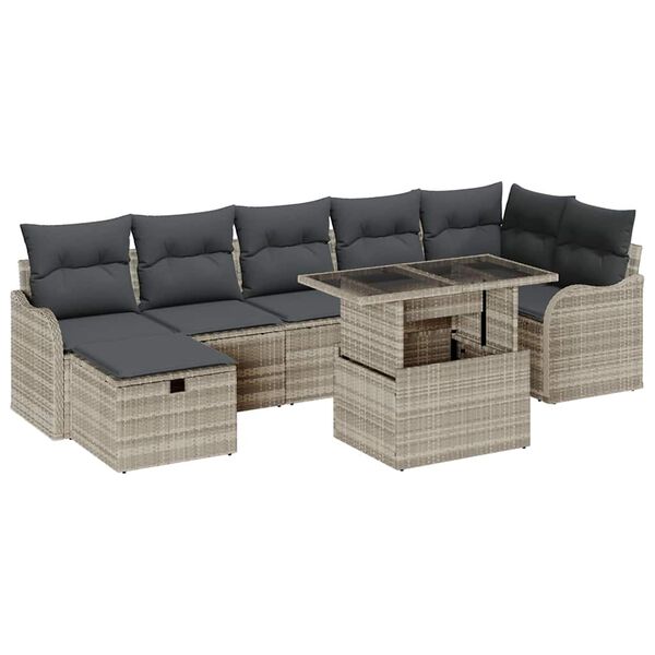 vidaXL Set de canapele pentru grădină 8 pcs Gri deschis Rattan poli