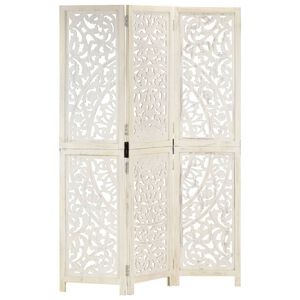 vidaXL Paravan cameră sculptat manual 3 panouri alb 120x165 cm mango