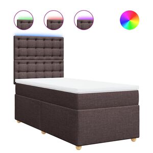 vidaXL Pat box spring cu saltea, maro &icirc;nchis, 90x200 cm, textil