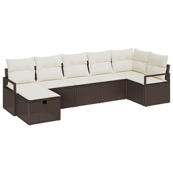 vidaXL Set de canapele pentru grădină cu pernă 7 pcs Maro Rattan poli