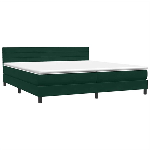 vidaXL Pat box spring cu saltea, verde &icirc;nchis, 180x210 cm, catifea