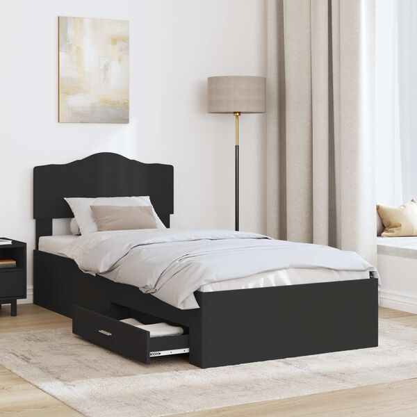 vidaXL Cadru de pat cu headboard Negru 70 x 190 cm Lemn compozit
