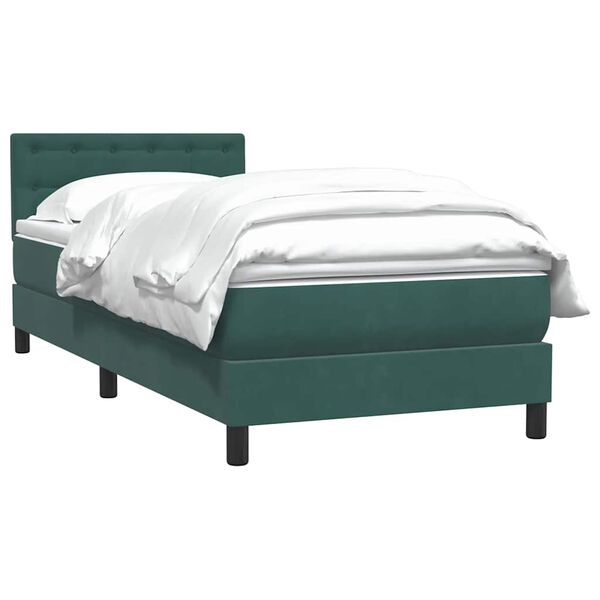 vidaXL Pat box spring cu saltea, verde &icirc;nchis, 100x220 cm, catifea