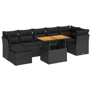 vidaXL Set mobilier de grădină cu perne, 8 piese, negru, poliratan