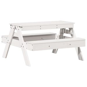 vidaXL Masă de picnic pentru copii, alb, 88x97x52 cm, lemn masiv pin