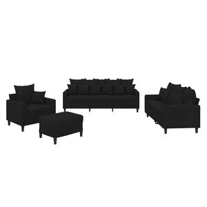 vidaXL Set de canapele cu perne, 4 piese, negru, catifea