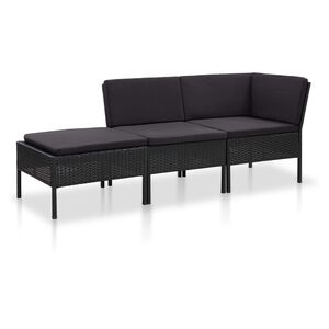 vidaXL Set mobilier de grădină cu perne, 3 piese, negru, poliratan