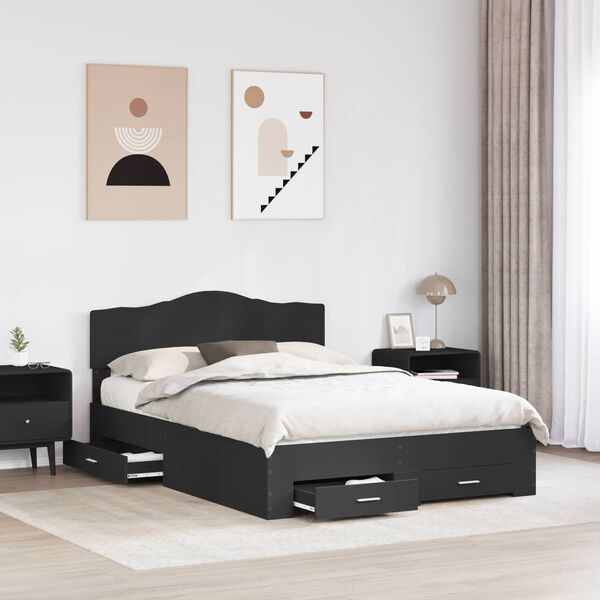 vidaXL Cadru de pat cu headboard Negru 160 x 200 cm Lemn compozit