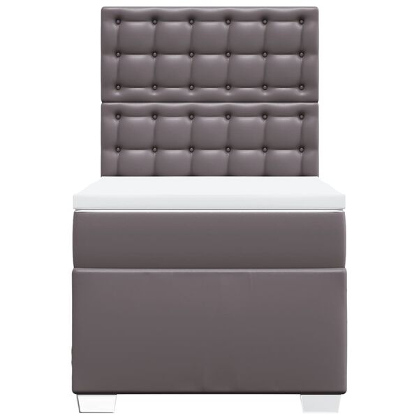 vidaXL Pat box spring cu saltea, gri, 90x190 cm, piele ecologică