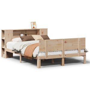 vidaXL Pat cu bibliotecă fără saltea, 135x190 cm, lemn masiv de pin